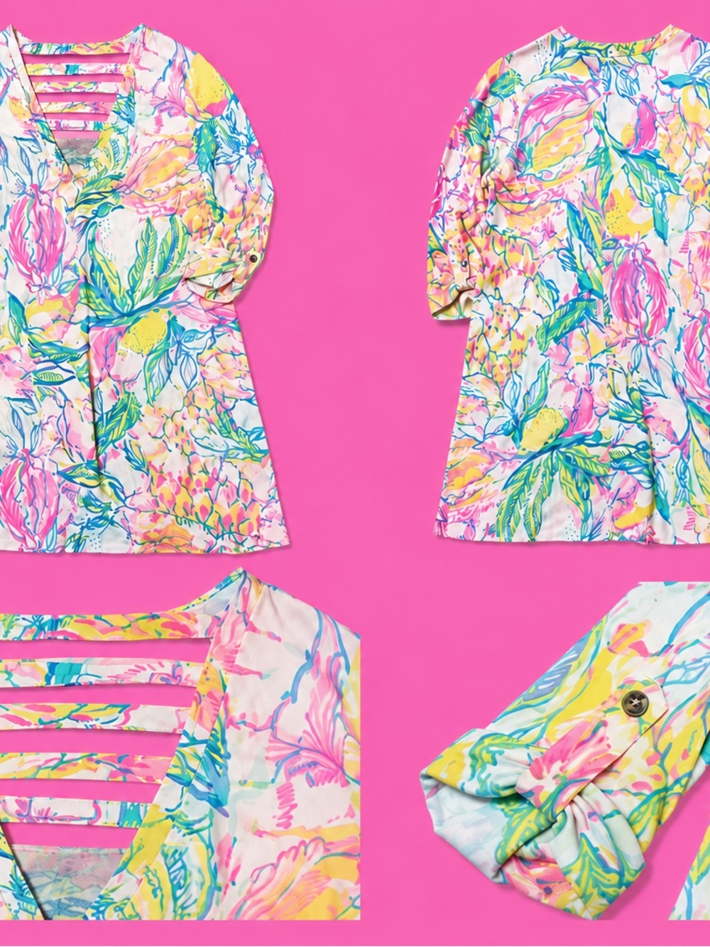 🍋 Lilly Pulitzer XL Lemon Floral Print Cutout Dress - Tropical Summer Dress 🌴☀️